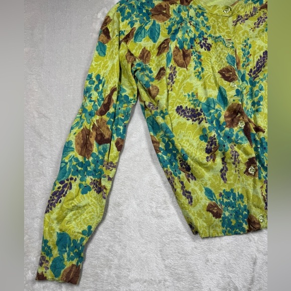 Liz Claiborne Wool Blend Green Brown Floral Button Front Cardigan Sweater XL - Picture 2 of 14